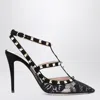 Valentino High Black Rockstud Lace Pumps In Animal Print