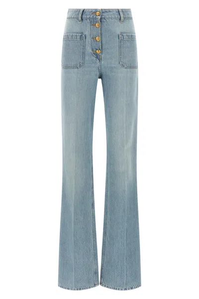 Valentino High Waist Flared Jeans Button Detail In Blue