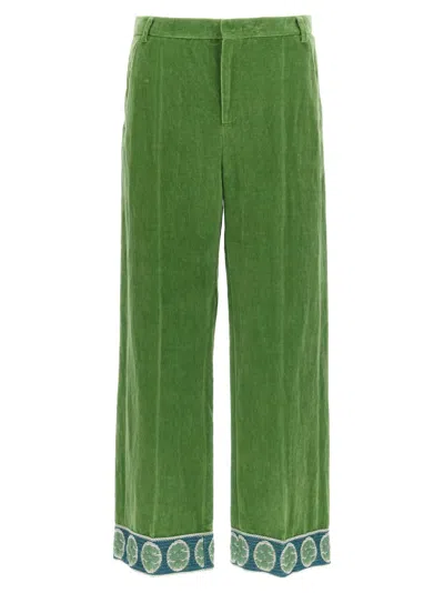Valentino Garavani High-waist Velvet Trousers With Jacquard Detailing In Green