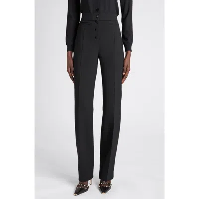 Valentino Garavani High Waist Wool Stretch Crepe Straight Leg Pants In Black