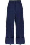 Valentino High Waisted Wide Leg Pants In Silk And Wool Indigo In Blue