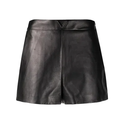 Valentino Garavani High-waist Leather Shorts In Black