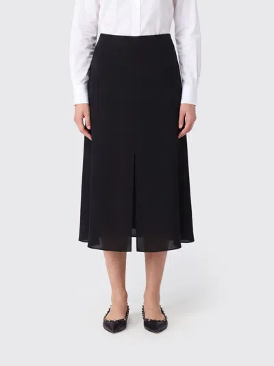 Valentino Garavani High-waisted A-line Midi Skirt In Pure Red Silk In Black