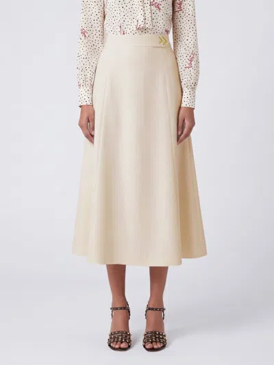 Valentino Garavani High-waisted Flared Midi Skirt In Wool And Silk In Neutral