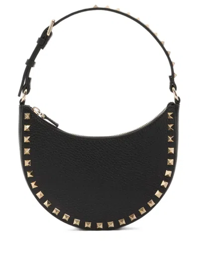Valentino Garavani Hobo Rockstud Leather Mini Bag In Black