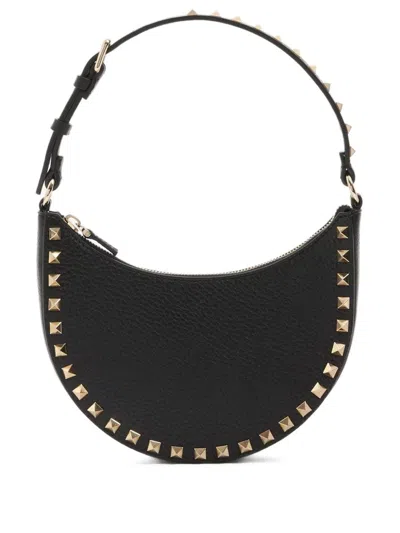Valentino Garavani Hobo Rockstud Leather Mini Bag In Black