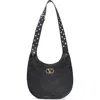 Valentino Hoboho Studded Patchwork Leather Hobo Bag In Black