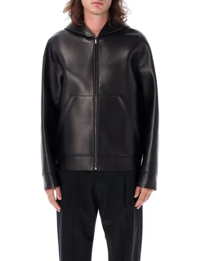 Valentino Garavani Hooded Leather Bomber In Black