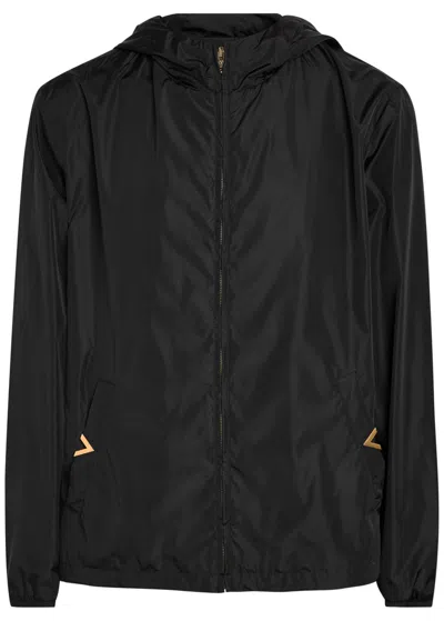 Valentino Vlogo Hooded Nylon Windbreaker In Black