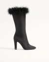 Valentino Garavani Hotty Shantung Fabric Boot With Feathers 100mm Woman Black 41