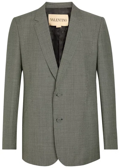 Valentino Garavani Houndstooth Wool Blazer In Green