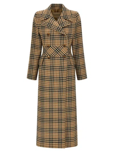VALENTINO VALENTINO GARAVANI HOUNDSTOOTH WOOL COAT COATS AND TRENCH COATS BROWN