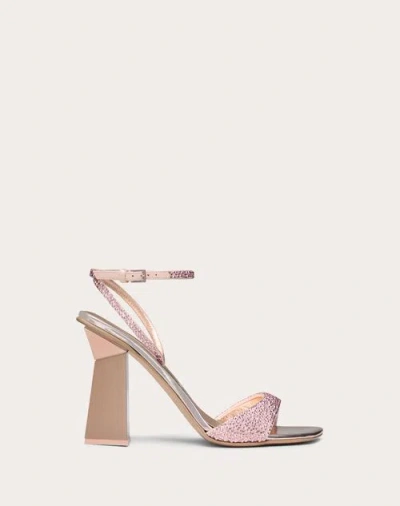 Valentino Garavani Hyper One Stud Sandal With Crystals And Microstud Embroidery 105mm Woman Rose Qua In Rose Quartz