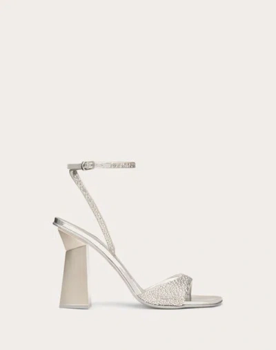 Valentino Garavani Hyper One Stud Sandal With Crystals And Microstud Embroidery 105mm Woman Silver 3