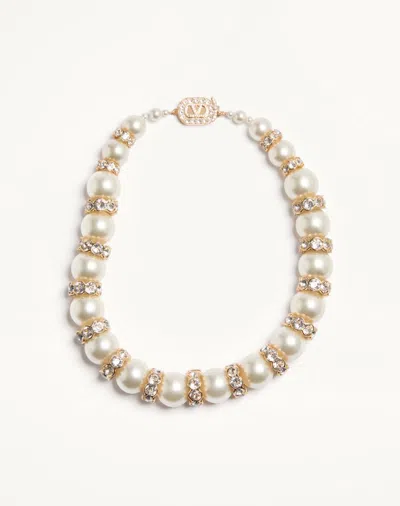 Valentino Garavani Hypergoutte Necklace In Metal And Resin With Crystals Woman Gold/cream/crystal Un