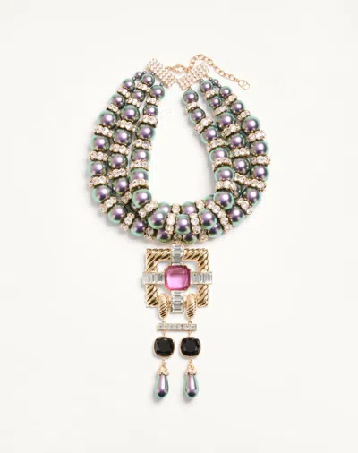 Valentino Garavani Hypergoutte Necklace In Metal And Resin With Crystals Woman Gold/multicolour Uni