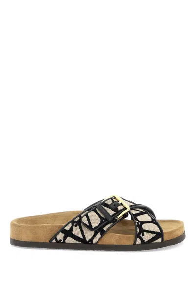 Valentino Garavani Iconographer Canvas Slides With In Beige,black