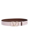 Valentino Garavani Imitation Pearl Vlogo Signature Reversible Leather Belt In Pink