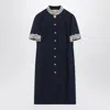 Valentino Indigo Blue Dress With Macramé Trim In Black