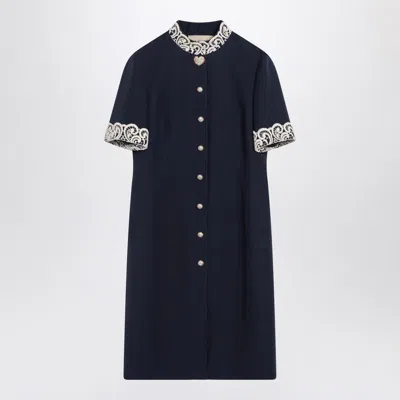 VALENTINO VALENTINO GARAVANI INDIGO DRESS WITH MACRAMÉ TRIM