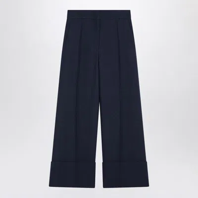 Valentino Wool And Silk Trousers With Wide Leg In Blue
