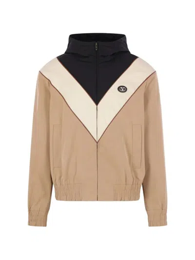 Valentino Garavani Inlaid V And Vlogo Patch Bomber Jacket Clothing In Neutral