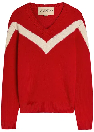 Valentino Garavani Intarsia Wool Jumper In Red