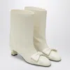 Valentino Leather Mid-calf Boots Featuring Bow Detail In White