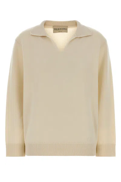 Valentino Garavani Ivory Cashmere Polo Shirt In White