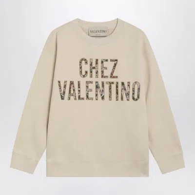 Valentino Ivory Cotton Sweatshirt With Chez  Floral Motif In Beige