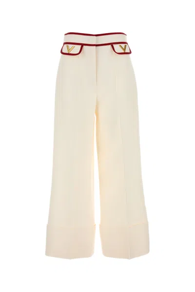 Valentino Garavani Ivory Crepe Pant In Ivory/red