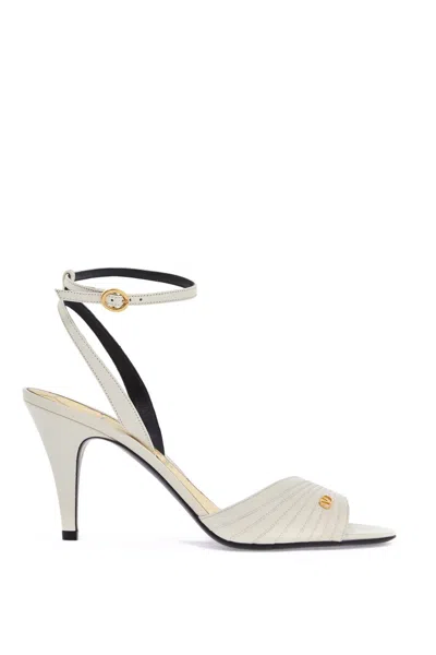 Valentino Garavani Ivory Goat Leather Stiletto Sandal With Striped Strap In White