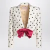 Valentino Bow-embellished Polka-dot Silk-shantung Jacket In White