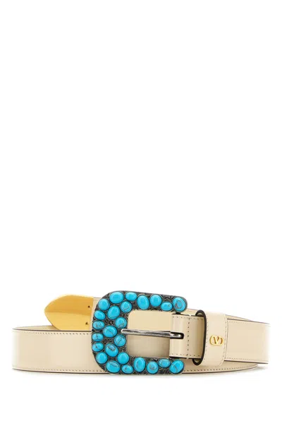 Valentino Garavani Ivory Leather Belt In White