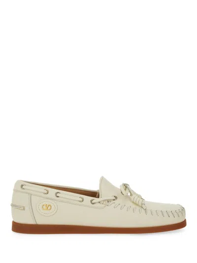 Valentino Garavani Ivory Leather Loafers In Brown