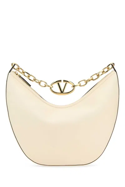 Valentino Garavani Ivory Leather Medium Hobo Vlogo Moon Shoulder Bag In Neutral