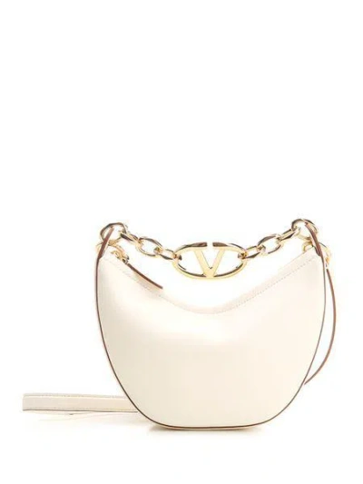 Valentino Garavani Ivory Leather Mini Hobo Vlogo Moon Handbag In White