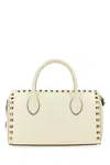 Valentino Women's Ivory Leather Rockstud Handbag In White