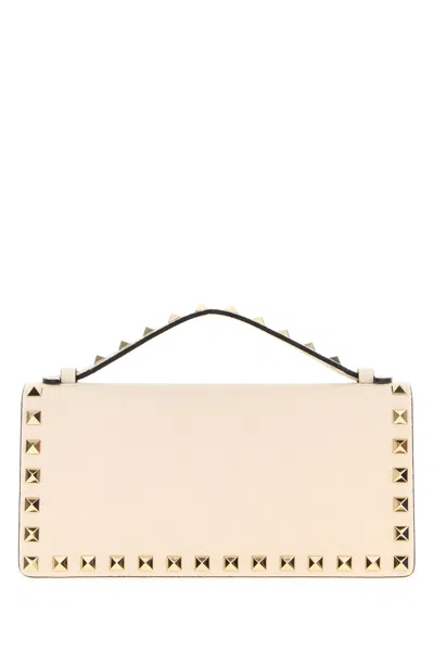 Valentino Garavani Ivory Leather Rockstud Handbag In White