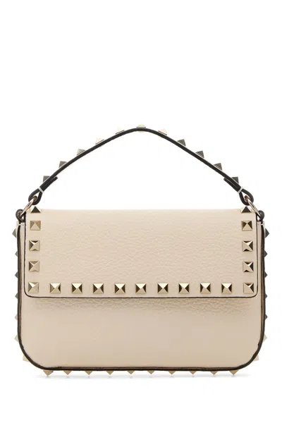 Valentino Garavani Ivory Leather Rockstud Handbag In White