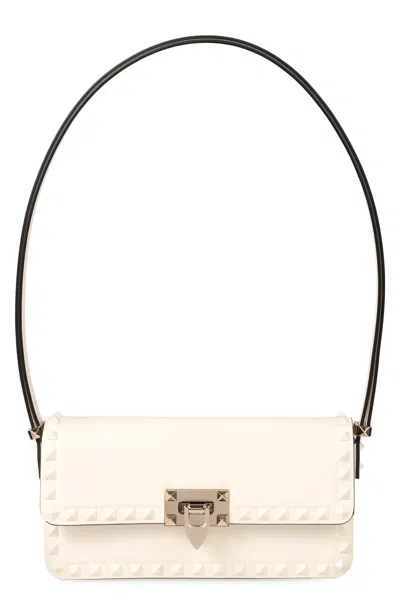 Valentino Garavani Women's Ivory Leather Rockstud Shoulder Bag In Beige
