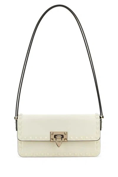 Valentino Garavani Ivory Leather Rockstud Shoulder Bag In White