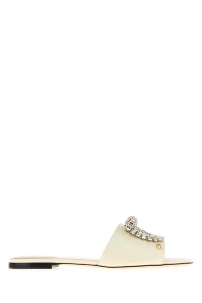 Valentino Garavani Ivory Leather Slippers In Gold
