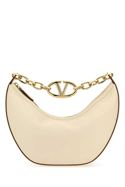 Valentino Garavani Ivory Leather Small Hobo V Logo Moon Handbag In Neutral