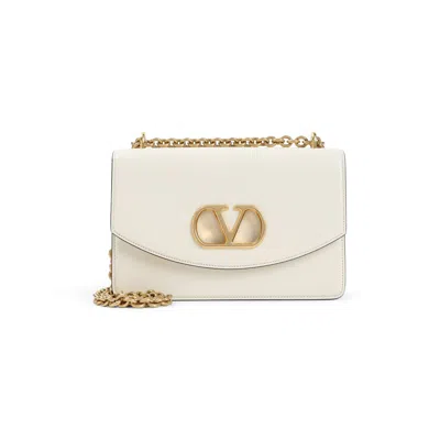 Valentino Garavani Ivory Leather Vain Shoulder Bag In White