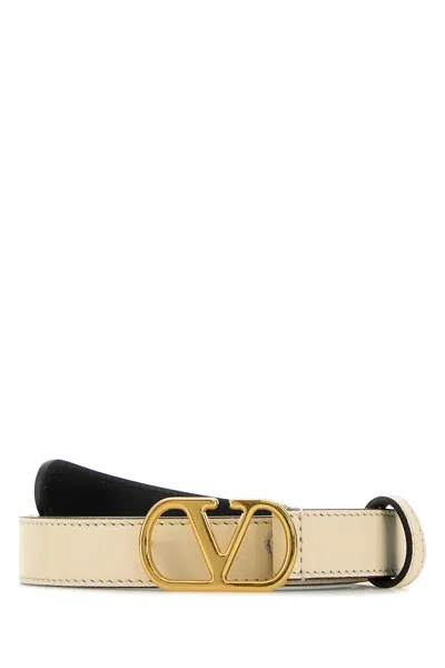 Valentino Garavani Ivory Leather Vlogo Belt In White