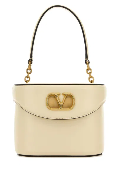 VALENTINO GARAVANI BORSA A SECCHIELLO VLOGO SIGNATURE IN PELLE AVORIO  DONNA