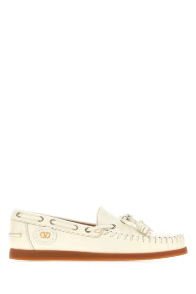 Valentino Garavani Ivory Leather Vlogo Signature Loafers In Neutral