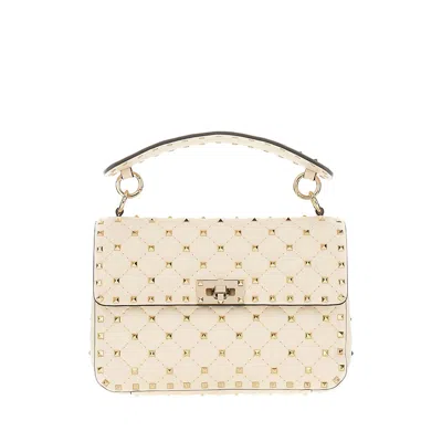 Valentino Garavani Ivory Nappa Leather Medium Rockstud Spike Handbag In White