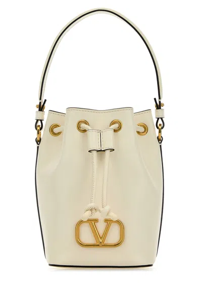 Valentino Garavani Ivory Nappa Leather Vlogo Signature Bucket Bag In White